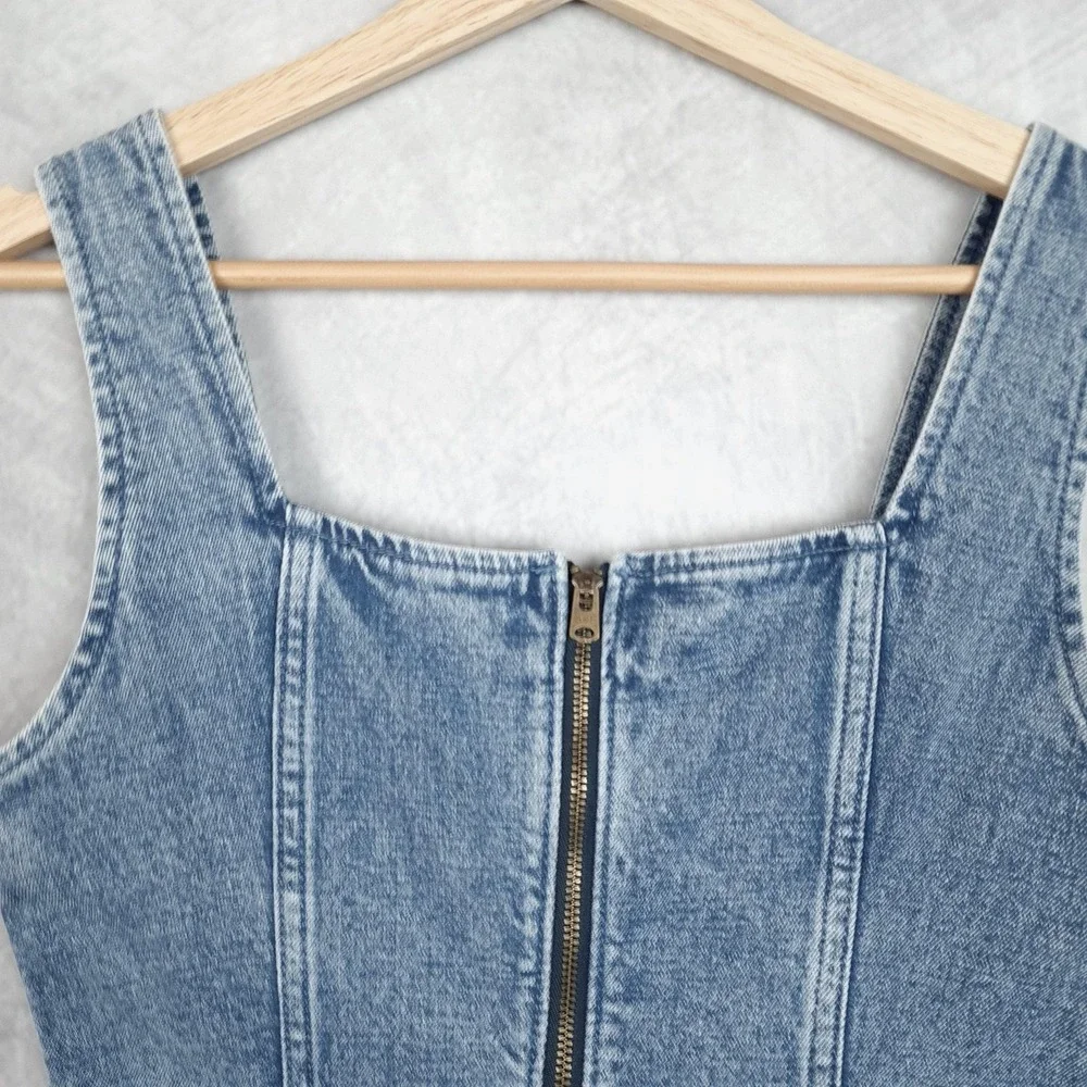 Abercrombie & Fitch Dress Womens XS Blue Denim Colomn Bodycon Midi Square Neck - Picture 13 of 16